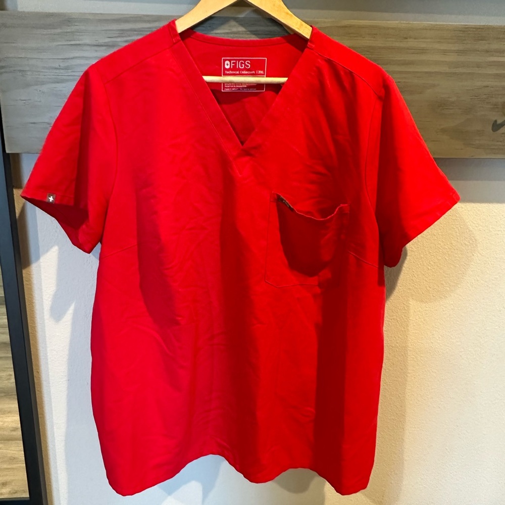 Figs Women's Red V-Neck Scrub Top